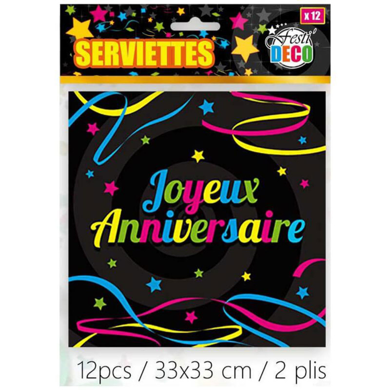 Serviettes Joyeux Anniversaire Par Lot De 12 Sur Kas Design