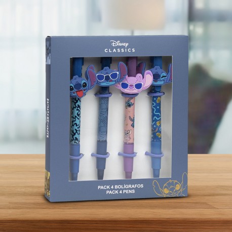 Pack de 4 stylos à bille fantaisie Stitch Disney sur Kas Design