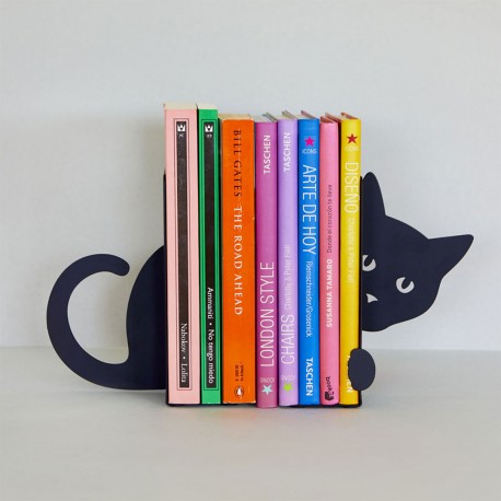 Serre-Livres Chat Noir Caché en Métal